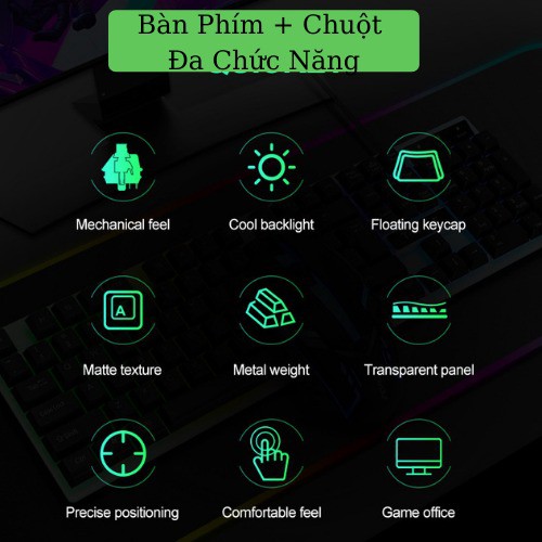 Bộ Bàn Phím Gaming Có Dây Kèm Chuột Máy Tính Gaming T-WOLF - Bàn Phím Giả Cơ Có Đèn LED 7 Màu Ấn Tượng