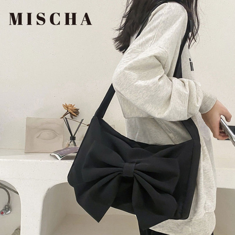 MISCHA Túi Xách canvas Cỡ Lớn Màu Đen Đính Nơ Thời Trang Cho Nữ