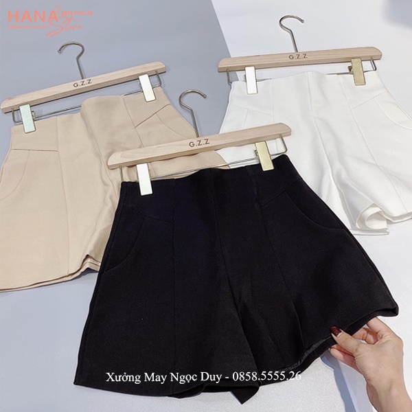Quần short đùi nữ cạp cao liền gen bụng ôm cá tính màu Đen Trắng vải tuyết mưa mềm dáng quần sooc nữ công sở đi biển học