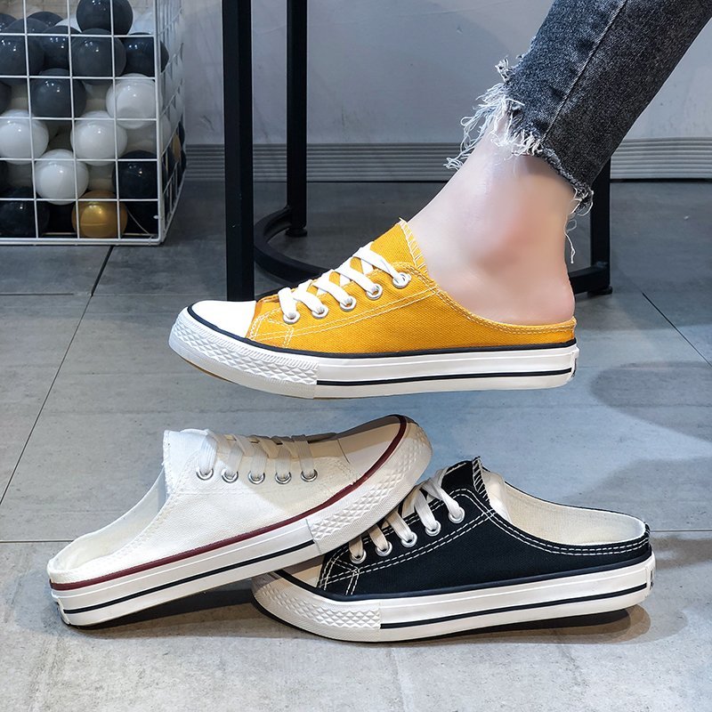 [Ready stock] Women's casual canvas shoes slippers Fashion all-match canvas slippers Convenient personality dual-purpose canvas slippers for women