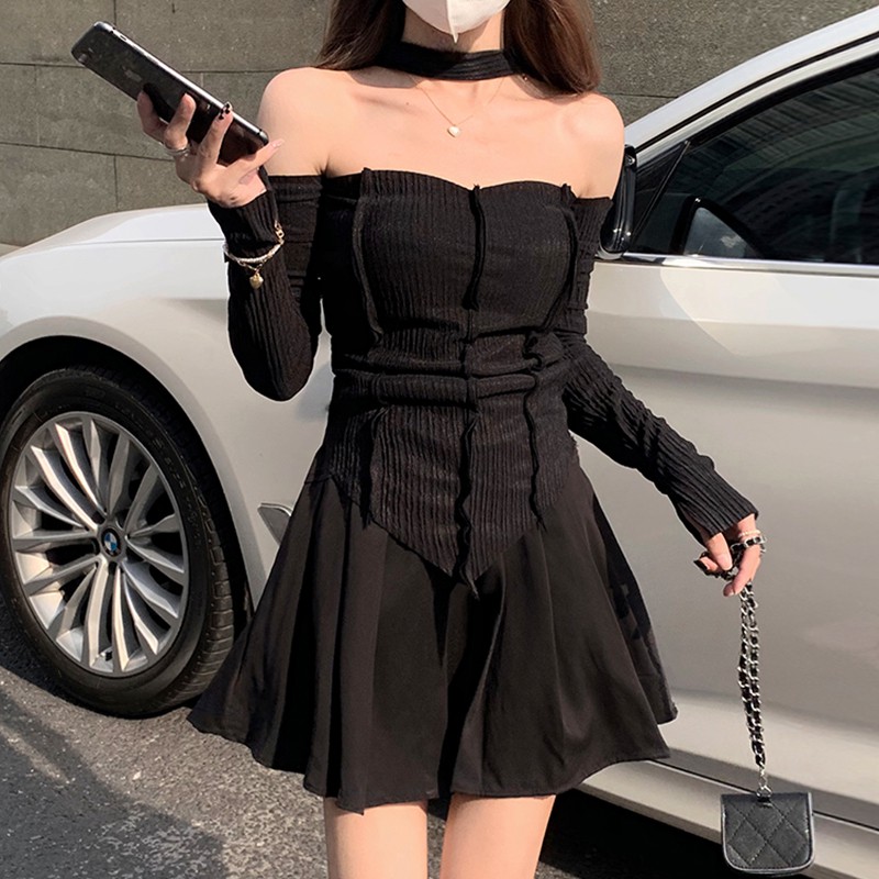 Áo COZOKC dài tay dáng ôm xẻ tà phong cách Hồng Kông cá tính