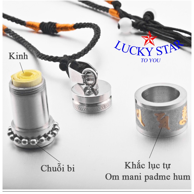 Dây chuyền xoay OM MANI PADME HUM bên trong chứa Lăng Nghiêm Kinh
