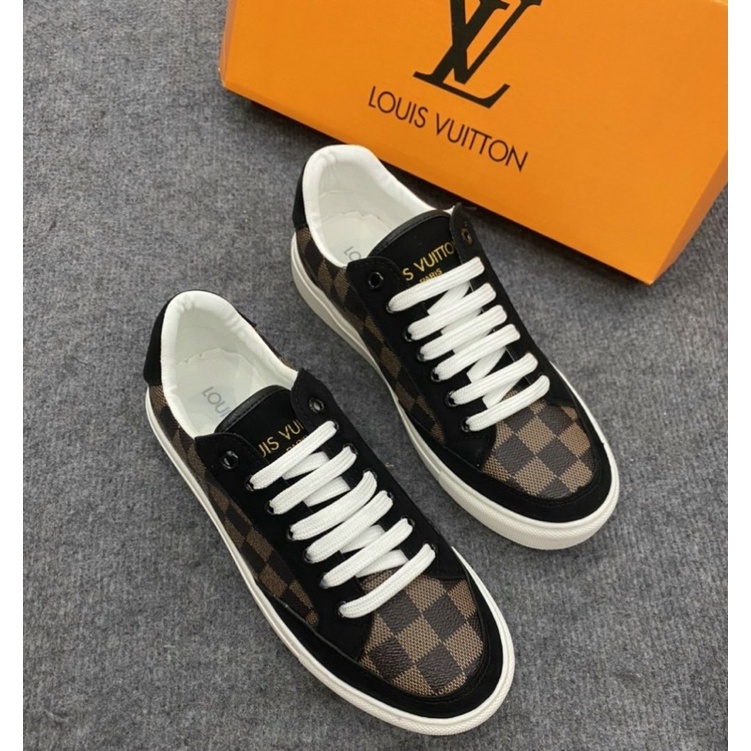 Giầy buộc dây LV dập vân ô vuông hoạ tiết chìm đế cao, Giầy nam thời trang mũi tròn btshop từ 38 đến 42