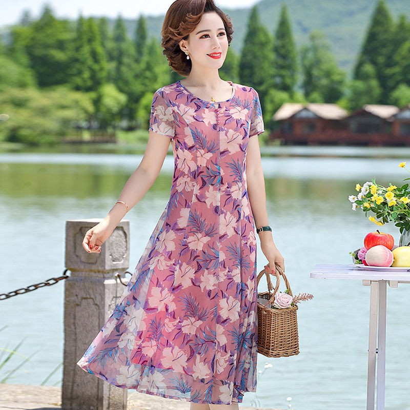 ( HÀNG SẴN) Đầm Voan Hoa Cho Mẹ Ngọt Ngào VH54 - Hàng Quảng Châu Cao Cấp