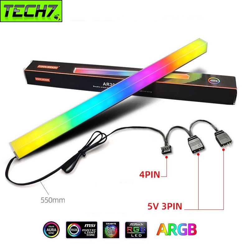 Thanh Led RGB Aura Sync Coolmoon đồng bộ Hub đồng bộ Hub + Sync với main 3Pin 5V cho máy tính