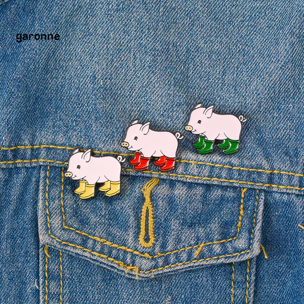 GA_Kawaii Cartoon Pig Rain Boots Animal Alloy Enamel Brooch Pin Party Gift Badge
