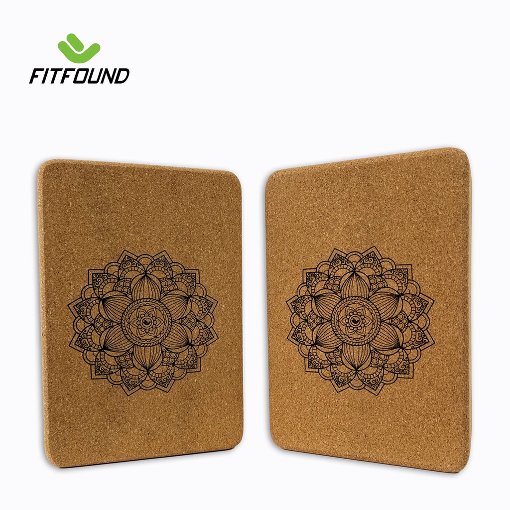 Gạch Tập Yoga Gỗ Bần Tự Nhiên Cork In Hoa Mandala FITFOUND