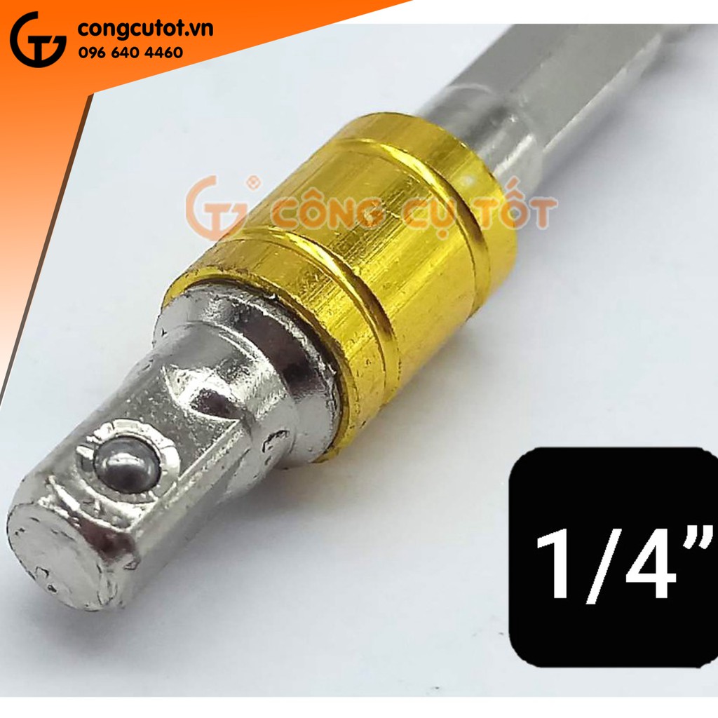 Đầu vặn khẩu 1/4 chuôi lục thép Cr-V mã băng vàng