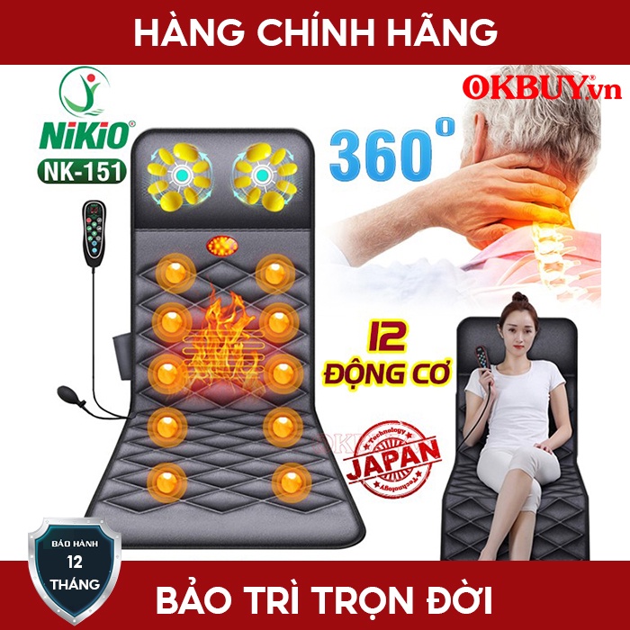 [MỚI] Nệm massage toàn thân Nhật Bản Nikio NK-151 - Có gối mát xa cổ vai gáy, hàng cao cấp