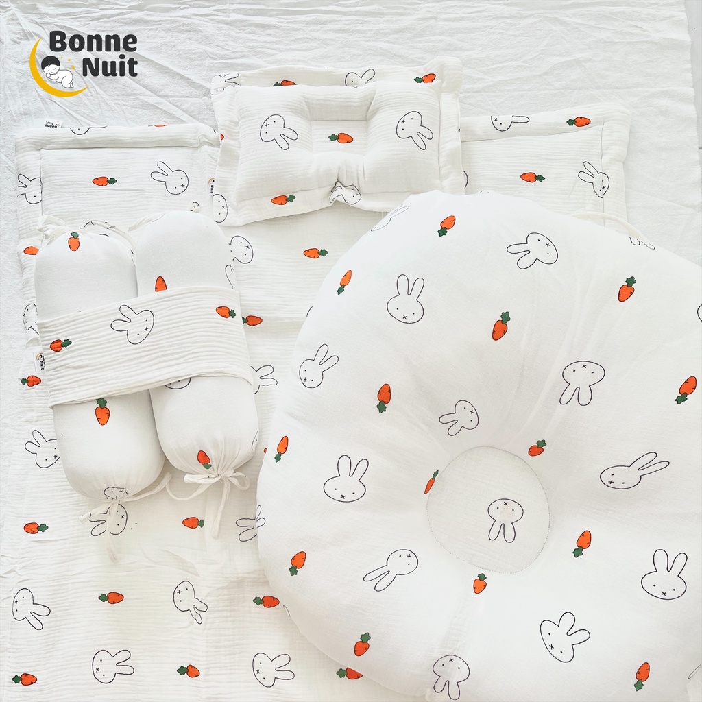 Combo chăn gối xô muslin organic 🥕 Thỏ cà rốt 🥕 Bonne Nuit cao cấp