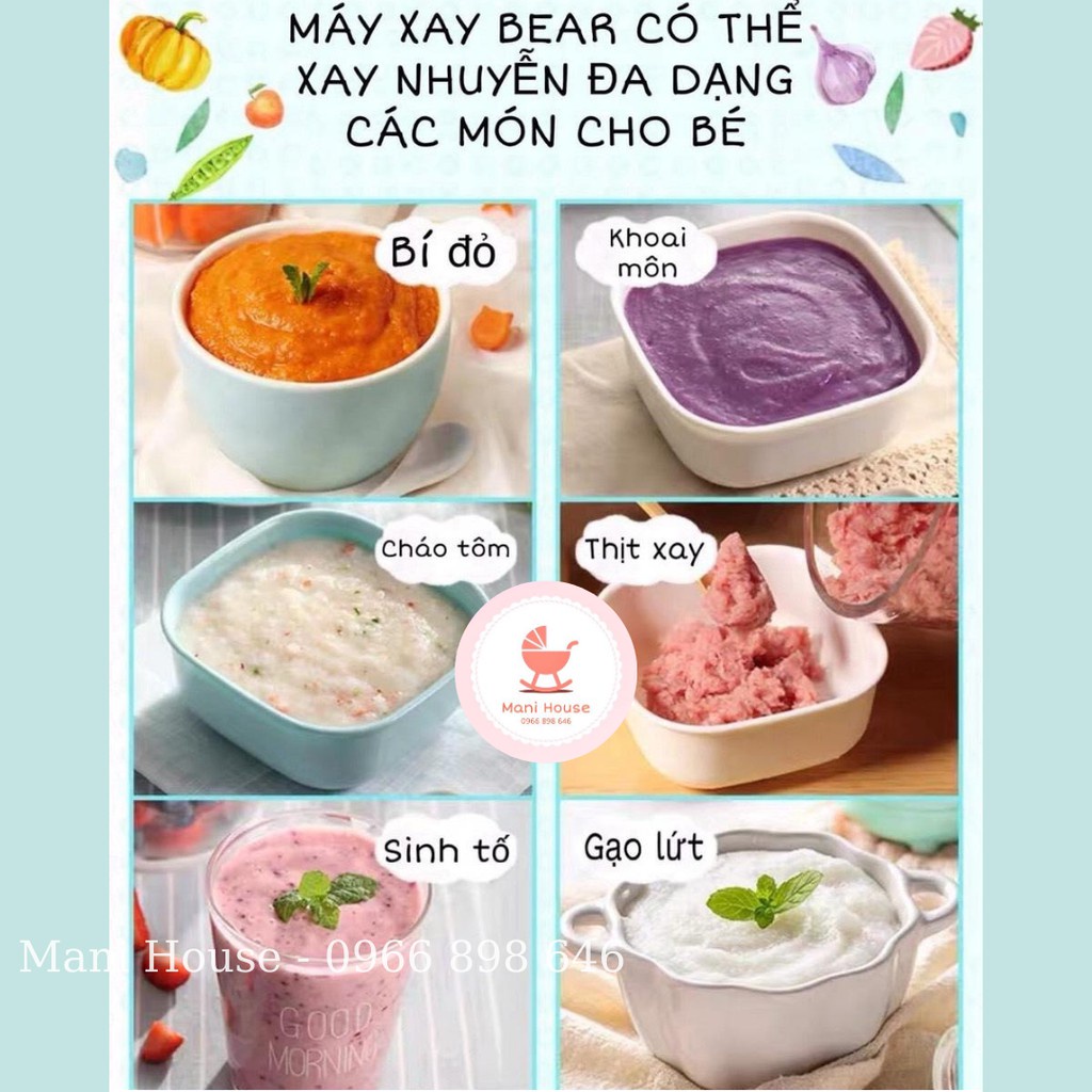 Máy Xay Thịt Ăn Dặm Cho Bé Bear GR-B03V2 0,3l Thiết Kế 3 Lưỡi Dao Sắc Bén, Chất Liệu Thuỷ Tinh Borosilicat