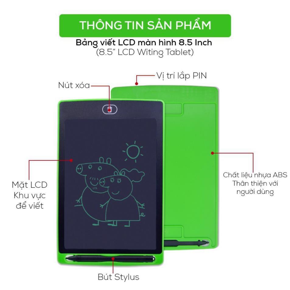 Bảng viết tự xoá LCD cho bé,Bảng Điện Tử Thông Minh Tự Xóa Màn LCD 8.5 inch