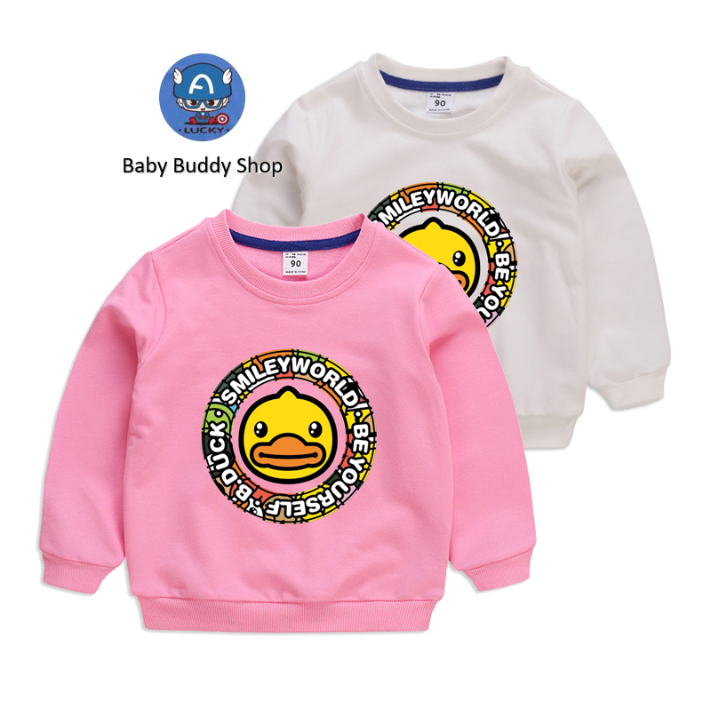 Áo Sweater Cotton Tay Dài In Hoạt Hình Vịt Vàng Dễ Thương Cho Bé Với 10 Màu Lựa Chọn