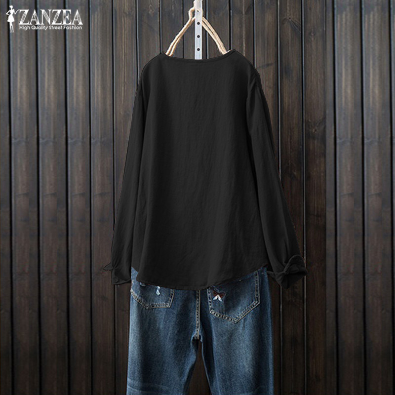 Áo Kiểu ZANZEA Cổ Tròn Thời Trang Vintage Cho Nữ