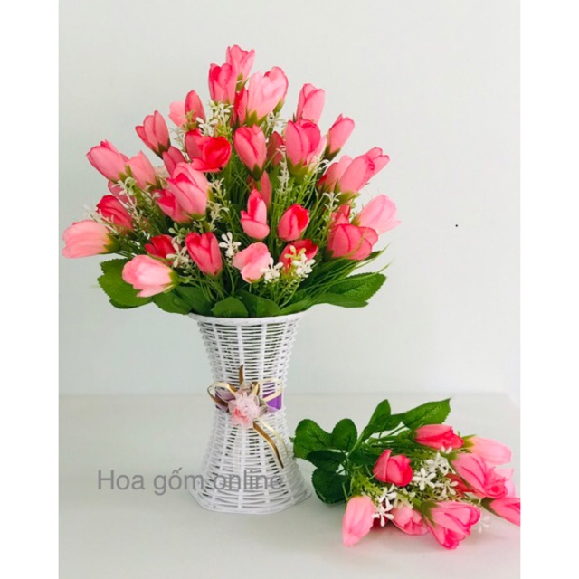 Hoa giả - chùm hoa tulip lụa 15 bông siêu đẹp