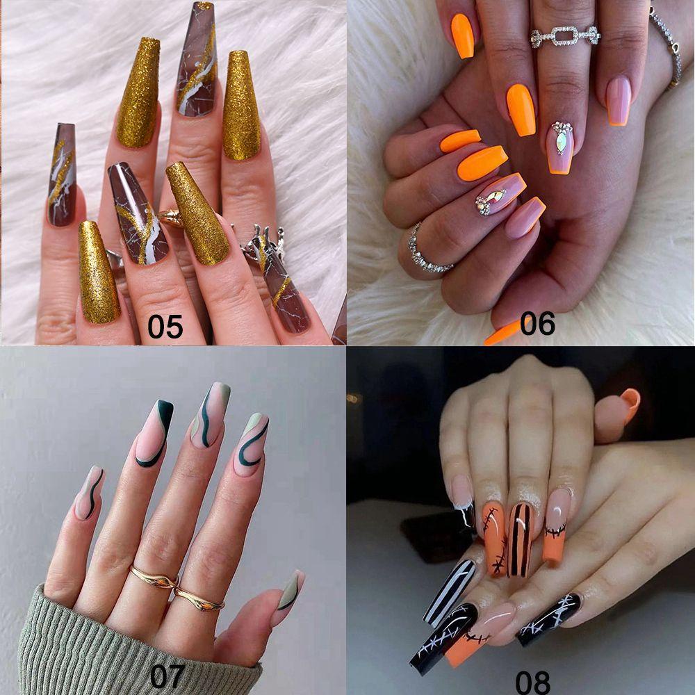 XIANTIN Bộ 24 Móng Tay Giả Che Phủ Toàn Diện Đính Kim Cương Giả Tháo Rời Được Kiểu Pháp