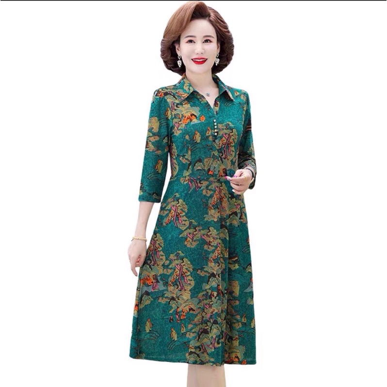 {sẵn} Váy thun form dài trung niên, đầm trung niên thu đông thun