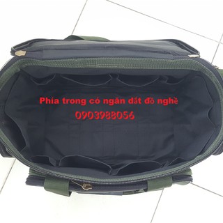 Túi đựng dụng cụ nắp vuông có ngăn dắt đồ nghề phía trong khóa đồng