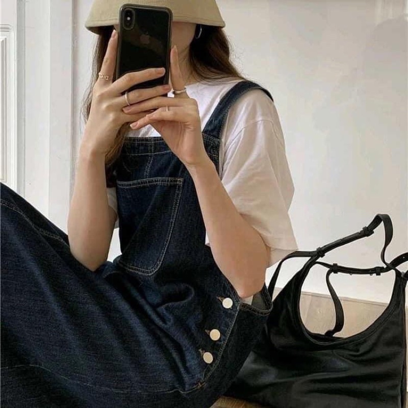 Váy Yếm Jean Dáng Dài Phong Cách Hàn Quốc