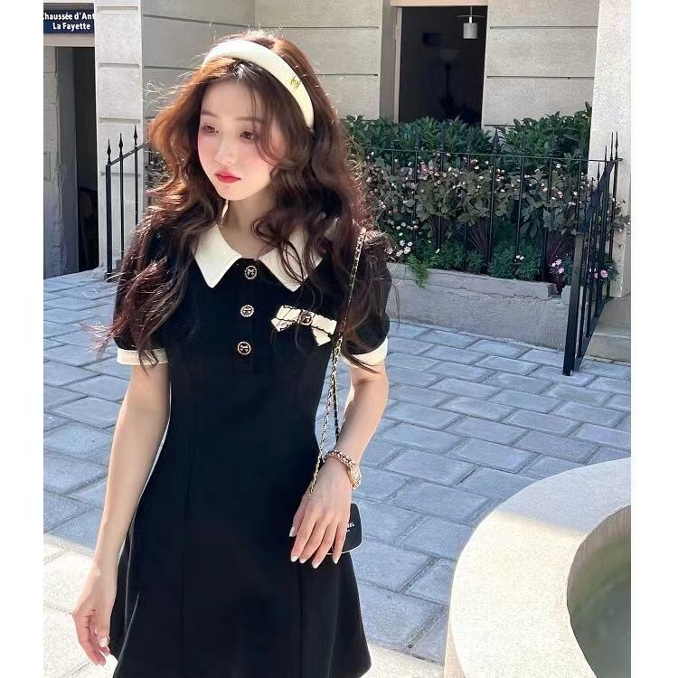 COZOK Đầm Tay Ngắn Cổ Bẻ Dáng Ôm Thời Trang Xinh Xắn Cho Nữ