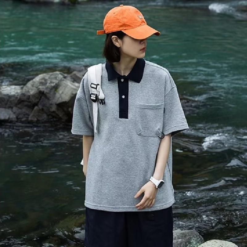 Áo Thun polo Ngắn Tay Dáng Rộng Thoáng Khí Phong Cách Đường Phố Nhật Bản Thời Trang Mùa Hè Cho Nam