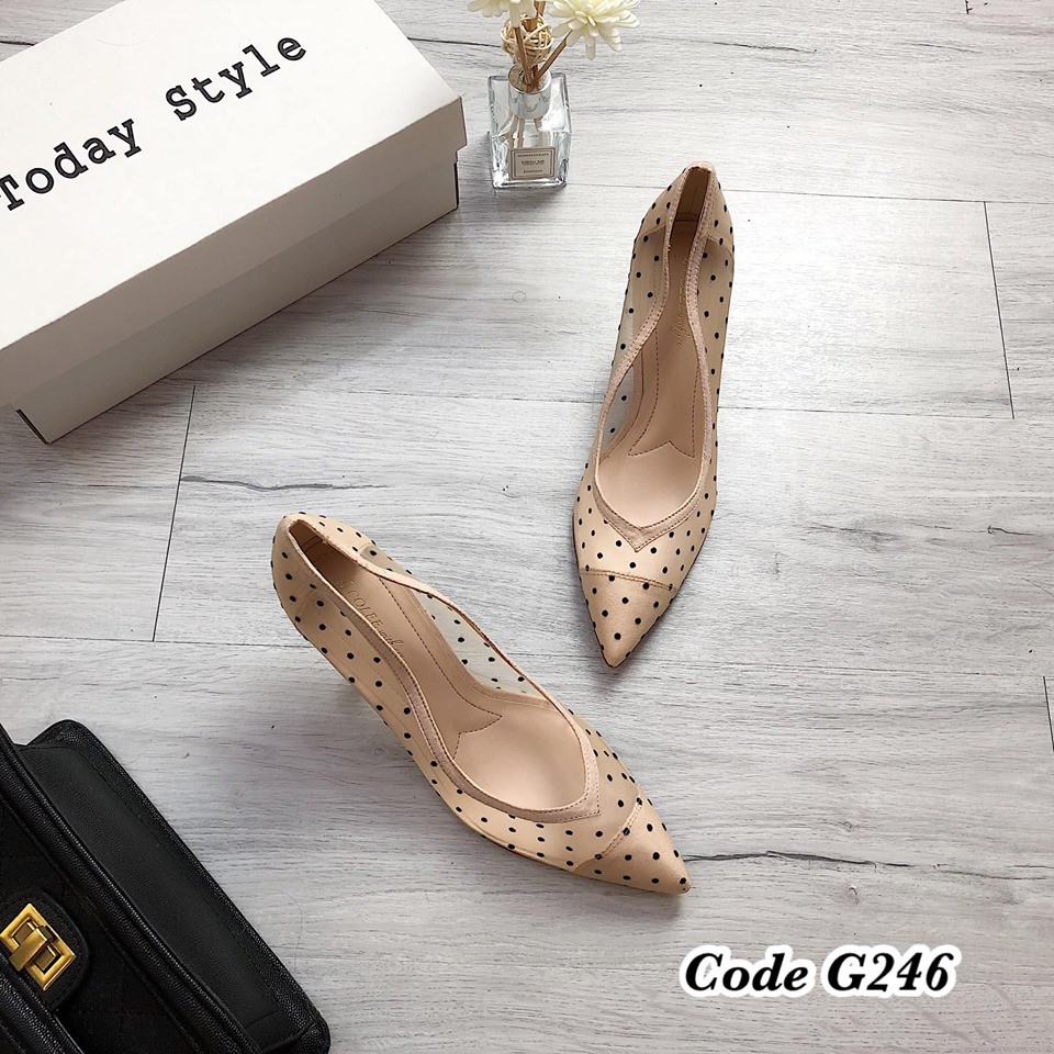 Giày cao gót chấm bi sang chảnh chất mềm 4p  G246
