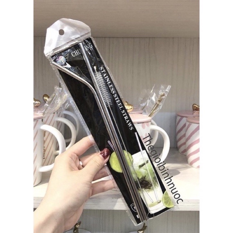 Bộ ống hút kim loại INOX 3 món