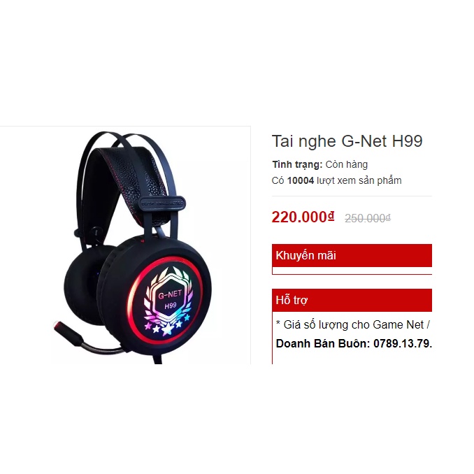 [XẢ SỐC] Tai nghe chuyên game thủ Gnet H99 âm 7.1- 3.5 . Hàng cũ thanh lý Đẹp - Có đèn LED - Có Mic - Headphone gaming