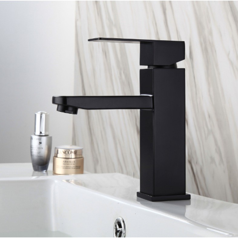 Vòi Rửa Mặt Lavabo Nóng Lạnh INOX 304 N3001 FOTAR ĐEN và dây nóng lạnh,chất liệu inox 304 sơn tĩnh điện đen,la vuông đen