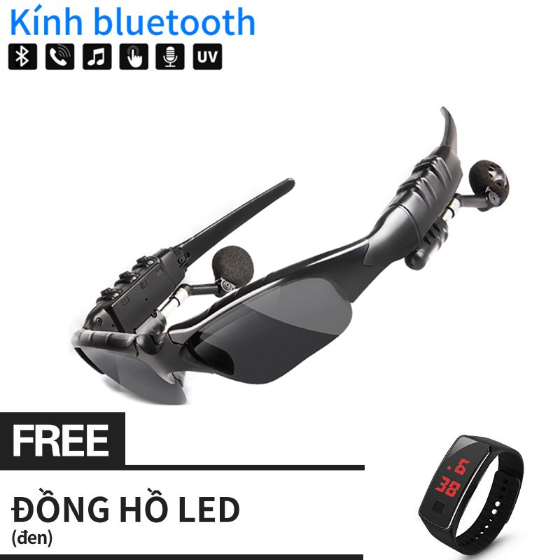 （CAO CẤP ）Kính thông minh 5.0 kèm tai nghe BLuetooth Đồng hồ LED miễn phí