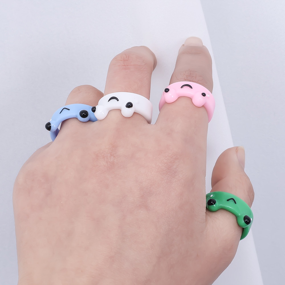 Nhẫn Acrylic Họa Tiết Ếch/Gà Hoạt Hình Dễ Thương 1 Tặng 1