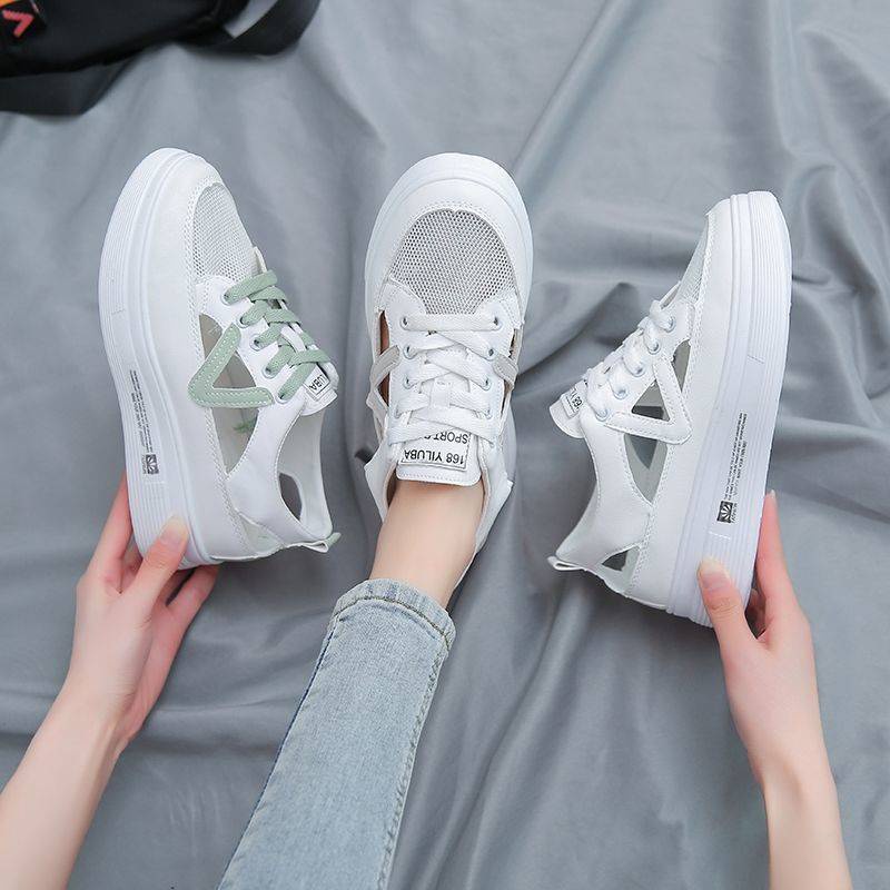 Giày Sneaker Mùa Hè Đế Dày Rỗng Thoáng Khí Màu Trắng Phong Cách Mới Cho Nữ