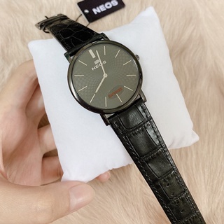 Đồng hồ nam, dây da neos, 2 kim, đen và nâu, neos m40577