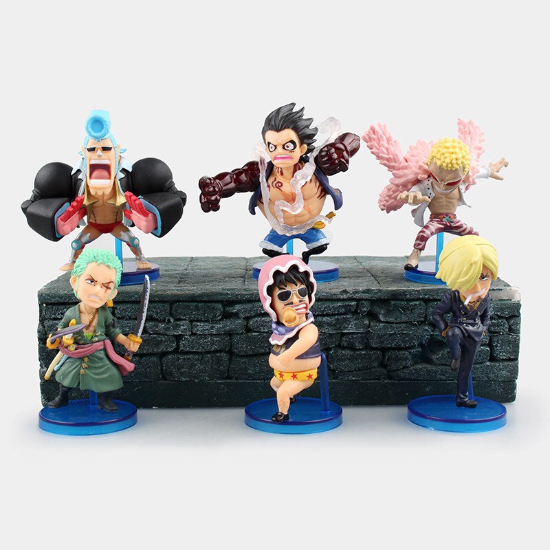 6 Mô Hình Chibi Anime One Piece Gear Fourth Luffy Zoro Franky Sanji Doflamingo PVC