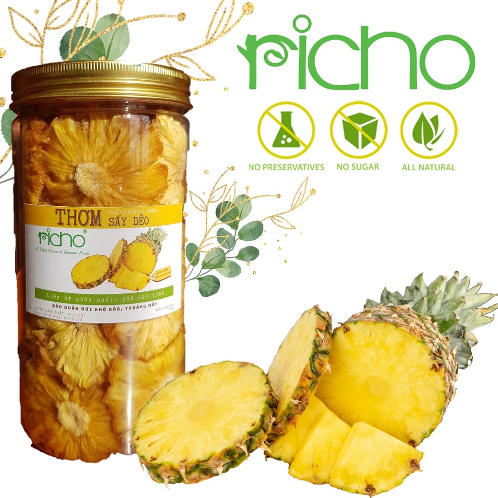 Hộp thơm sấy dẻo không đường (500 gram)