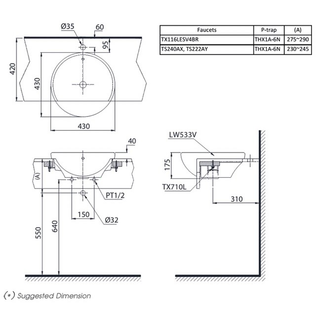 Chậu bán âm bàn ToTo LT533R, chính hãng