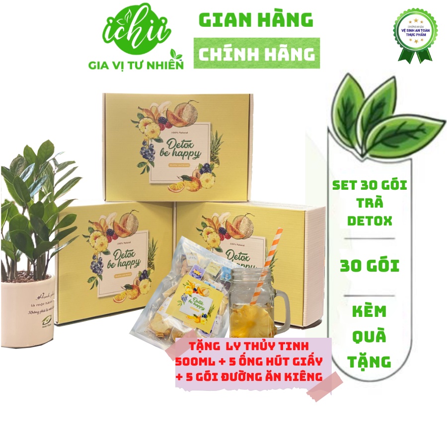 SET HỘP 30 GÓI TRÀ DETOX HOA QUẢ SẤY ICHII, THẢI ĐỘC THANH LỌC CƠ THỂ , ĐẸP DA, DỄ NGỦ TẶNG BÌNH 500ML VÀ ÔNG HÚT