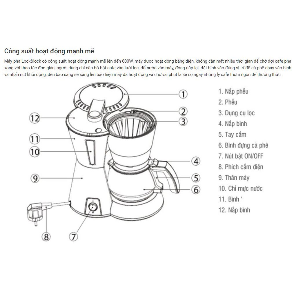 Máy Pha Cà Phê Lock&Lock ELCM-210 (0.65L) - Đen - Hàng chính hãng