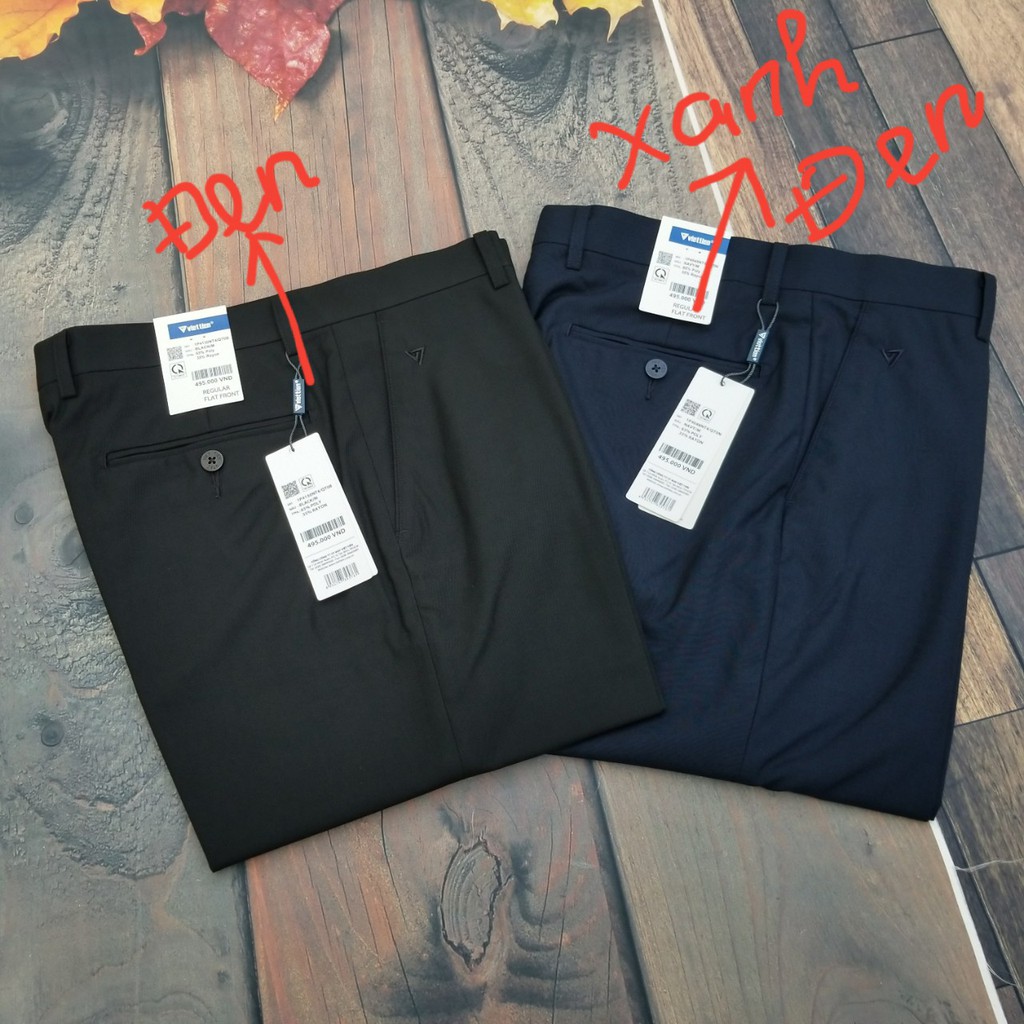 Quần tây nam Việt Tiến màu ĐEN trơn - phom suông REGULAR- có ly và không ly- SHOP HỨA