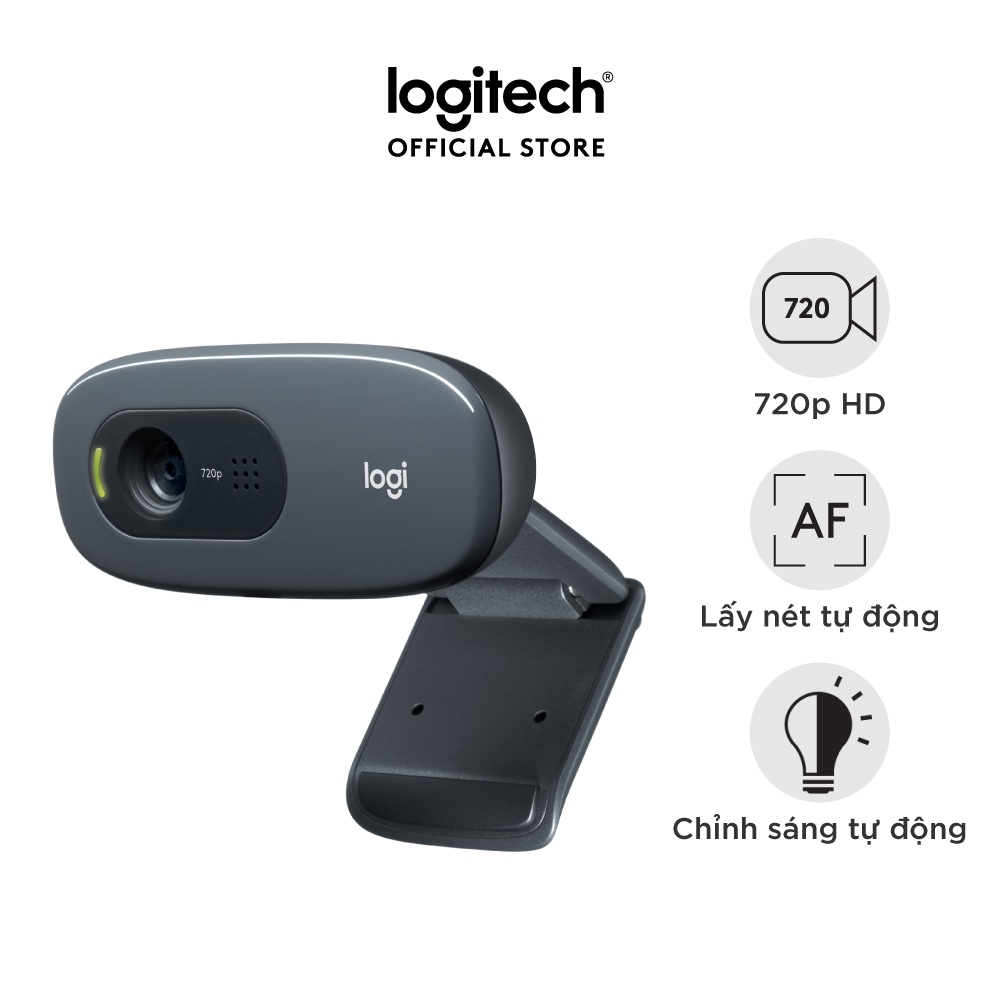 Webcam Logitech C270 720p HD - Góc cam 55 độ, mic giảm ồn, tự động chỉnh sáng, chụp ảnh 3MB, phù hợp PC/ Laptop