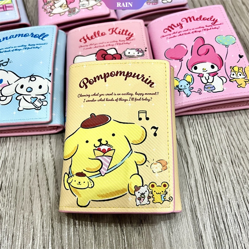 SANRIO Ví Ngắn Bằng Da PU In Hoạt Hình Cinnamoroll Hello Kitty Kuromi Dành Cho Nữ