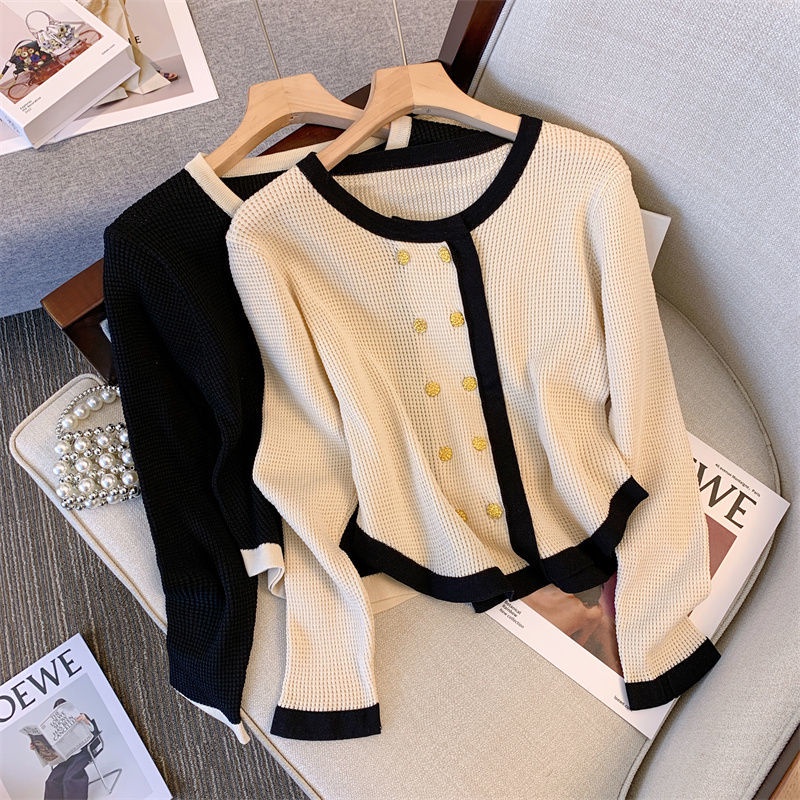 Áo Cardigan Dệt Kim Tay Dài Hai Hàng Nút Đơn Giản Phong Cách Mới Cho Nữ  tao bao