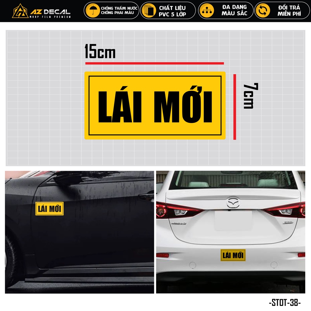 Sticker Dán Xe Ô Tô Lái Mới | STOT-38 | Tem Decal Dán Sườn Cản Sau Kính Lái Xe Hơi Oto Tải Xe Khách 4 Chỗ