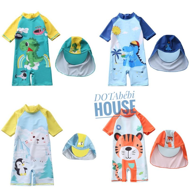 nhiều mẫu 7-21kg có nón che gáy Đồ bơi liền thân mẫu khủng long và hổ cho bé trai bé gái mã SW0303 - DOTAbébi HOUSE