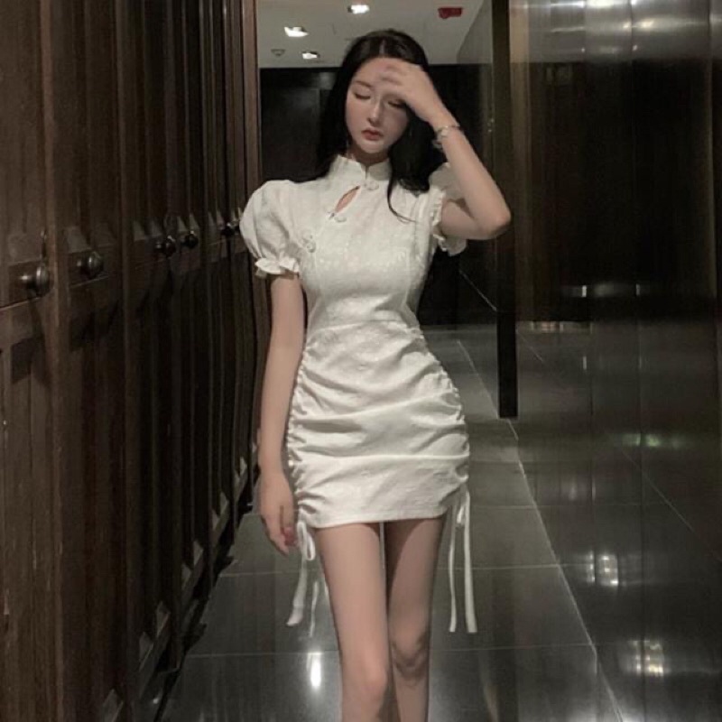 Đầm sườn xám dây rút phong cách Trung Hoa