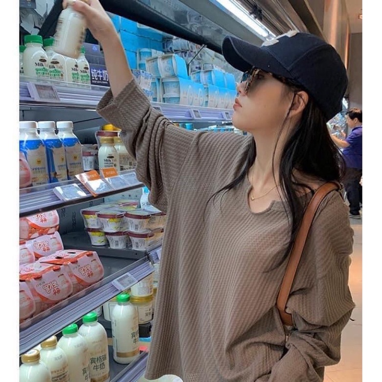 Áo thun tăm thụng tay dài cổ v siêu xinh