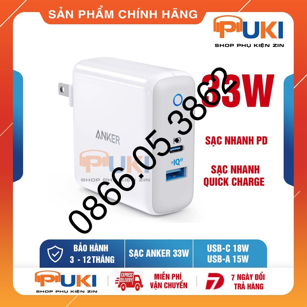 Cốc Sạc ANKER  PD 33W PowerPort II USB - C  ( 1 PD 18W Và 1 IQ 2.0 15W) - A2626 - Mới Nhất 2019