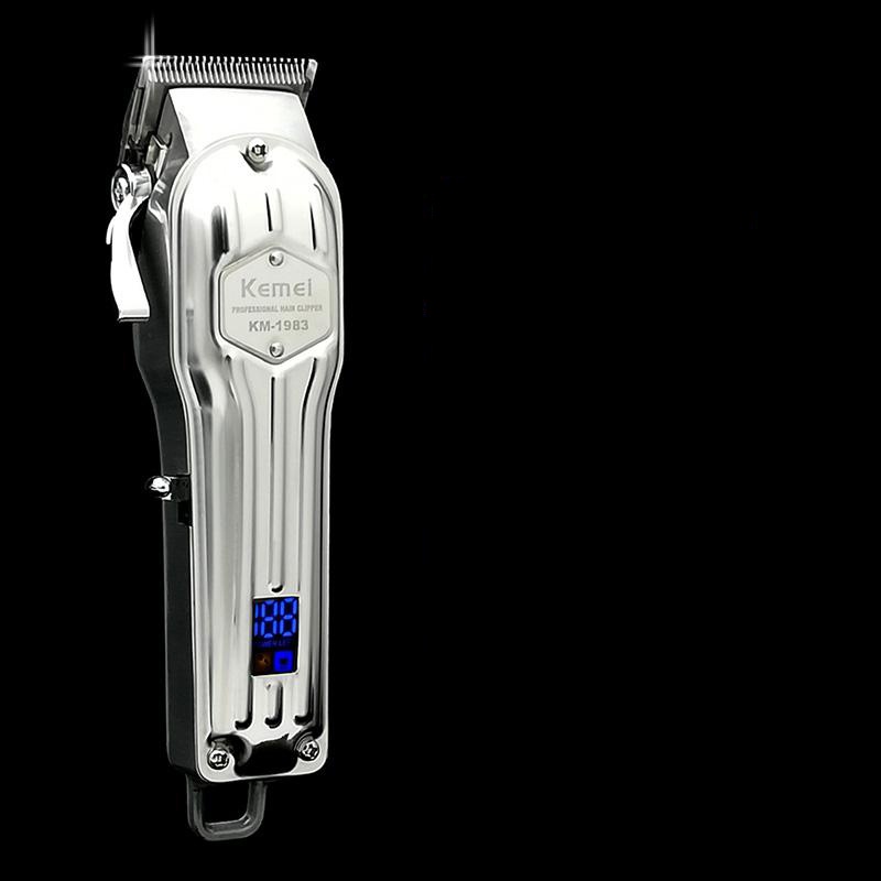 Tông đơ cắt tóc vỏ thép nguyên khối,màn hình hiển thị LCD Kemei 1983 Trắng,chuyên dùng fade tóc và cắt lược