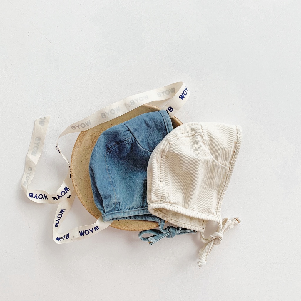 Set áo liền quần denim kèm mũ thời trang dễ thương cho trẻ sơ sinh