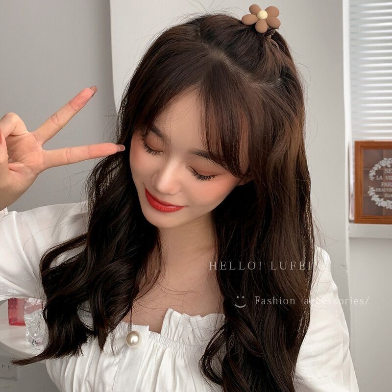 Dây Buộc Tóc Da Cao Su Hai Trong Một Đính Hoa Năm Cánh Phong Cách Hàn Quốc Cho Nữ